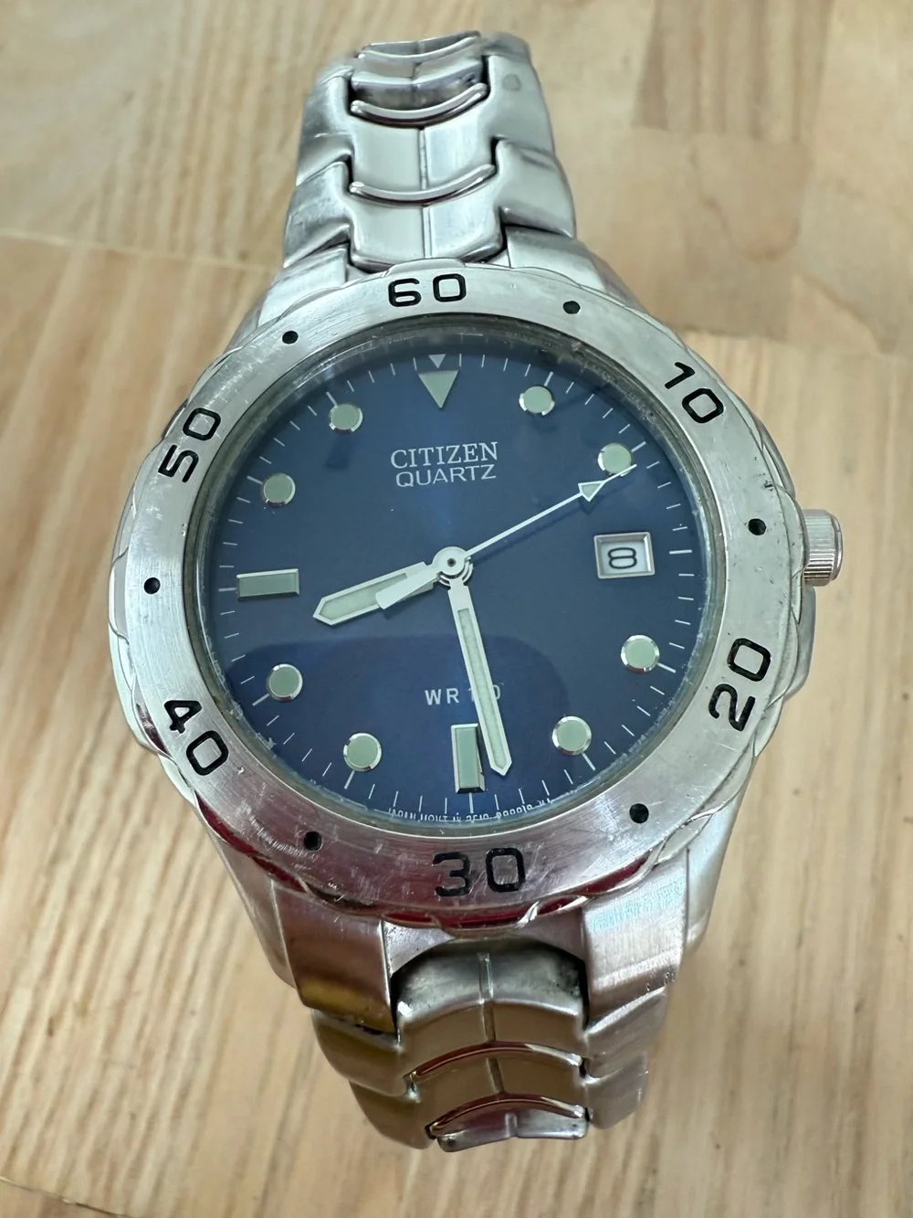 Citizen mens blue dial stainless steel watch NEW BATTERY